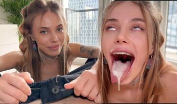 Russian girl received a lot of sperm in her mouth after a blowjob