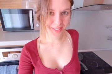 Russian girl gives a guy a blowjob in the kitchen with pleasure